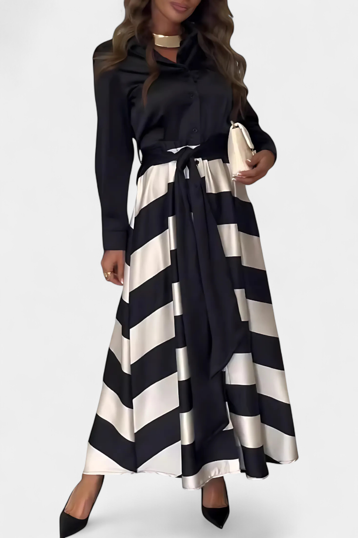 Jessica- Long Striped Shirt Dress with Belt