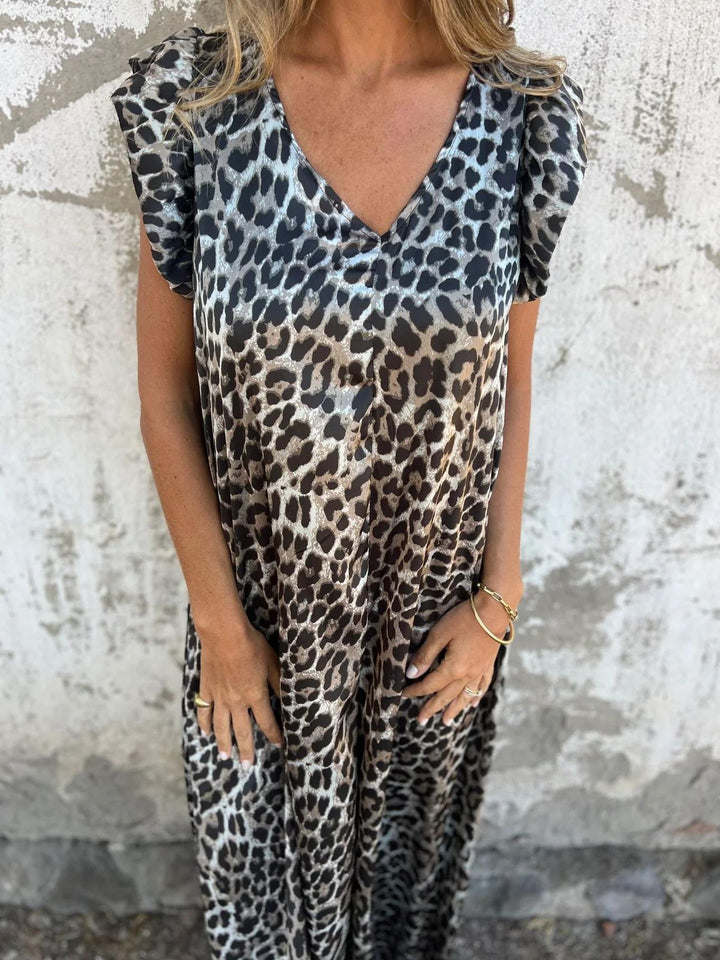 Emma-Leopard Print V-Neck Jumpsuit