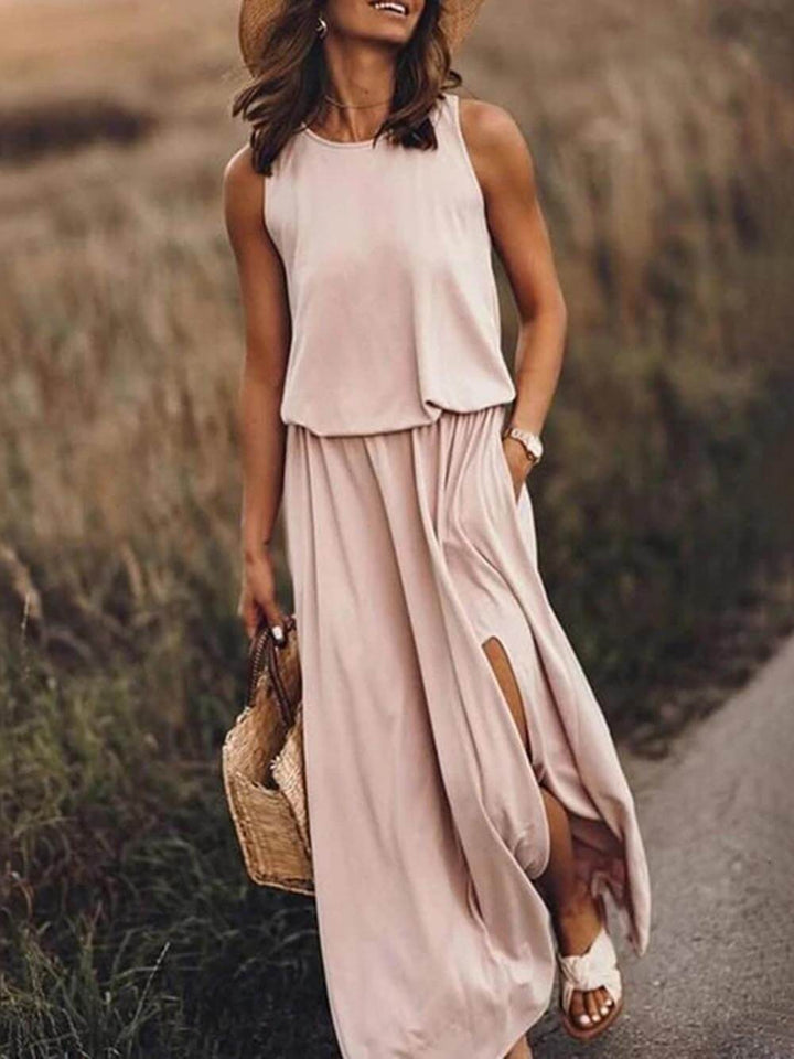 Lois™ Round Neck Sleeveless Slit Dress