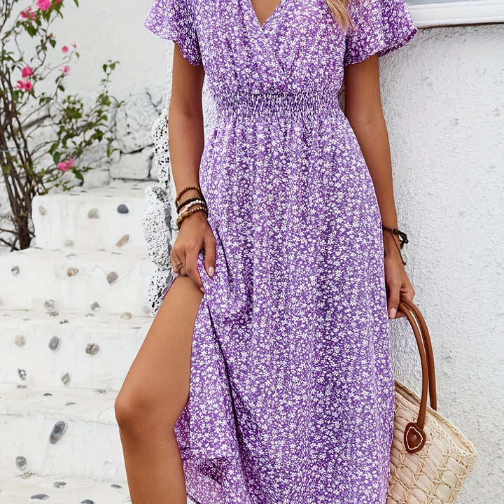 Amy-Floral Print V-Neck Maxi Dress