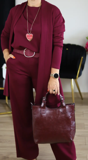 Elegant 3-piece set with longline cardigan, top and trousers