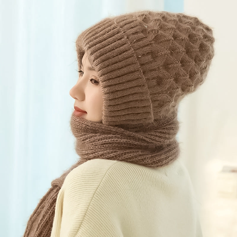 Fleece-lined windproof hat and scarf with integrated ear protection