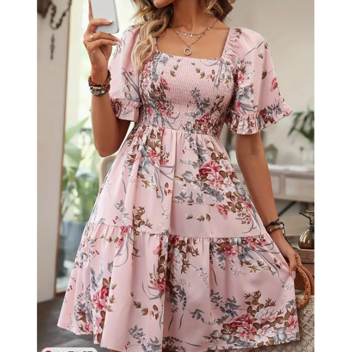 Abi™ – Vintage Floral Flounce Sleeve Summer Dress