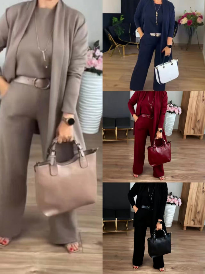 Elegant 3-piece set with longline cardigan, top and trousers