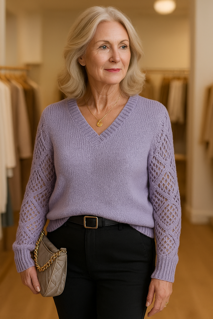 Elena | Lace-Sleeve Knit Sweater