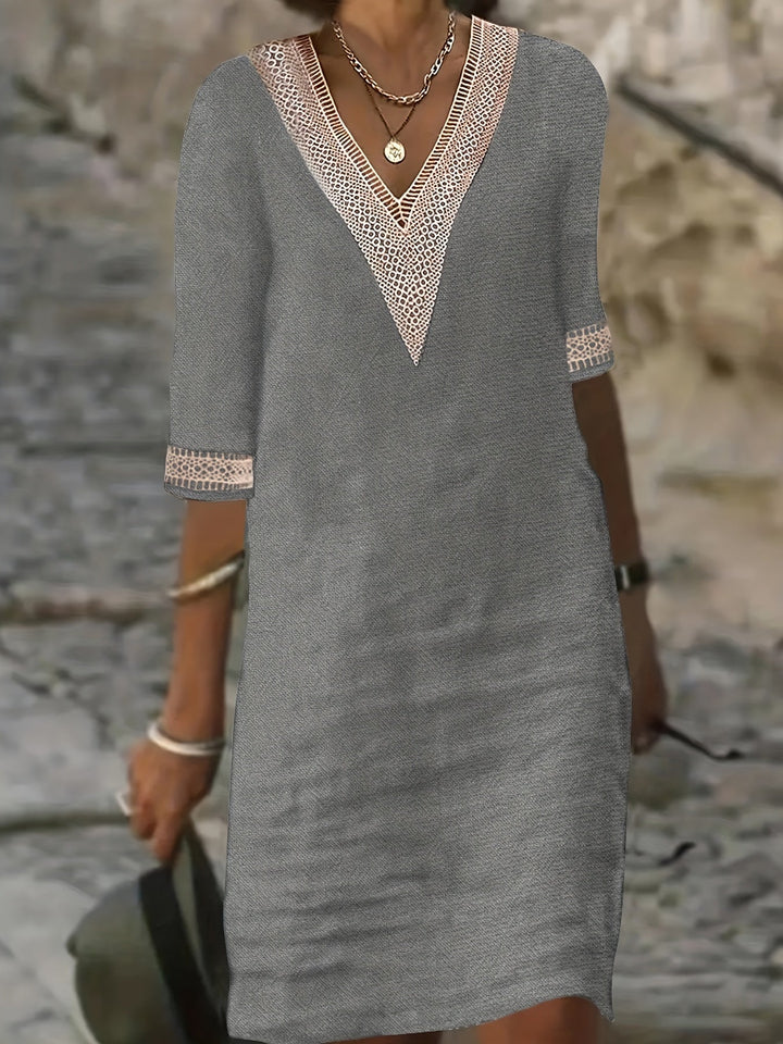 Wendy-V-Neck Lace Half-Sleeve Dress