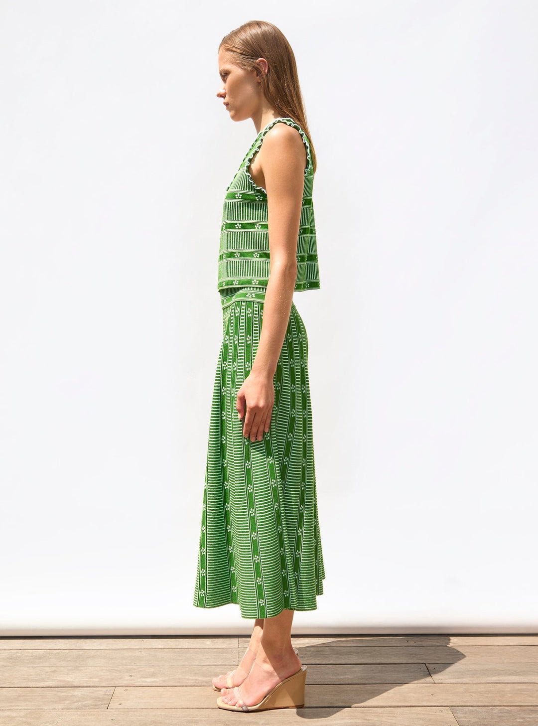 Sofia ™-Green Floral Jacquard Skirt