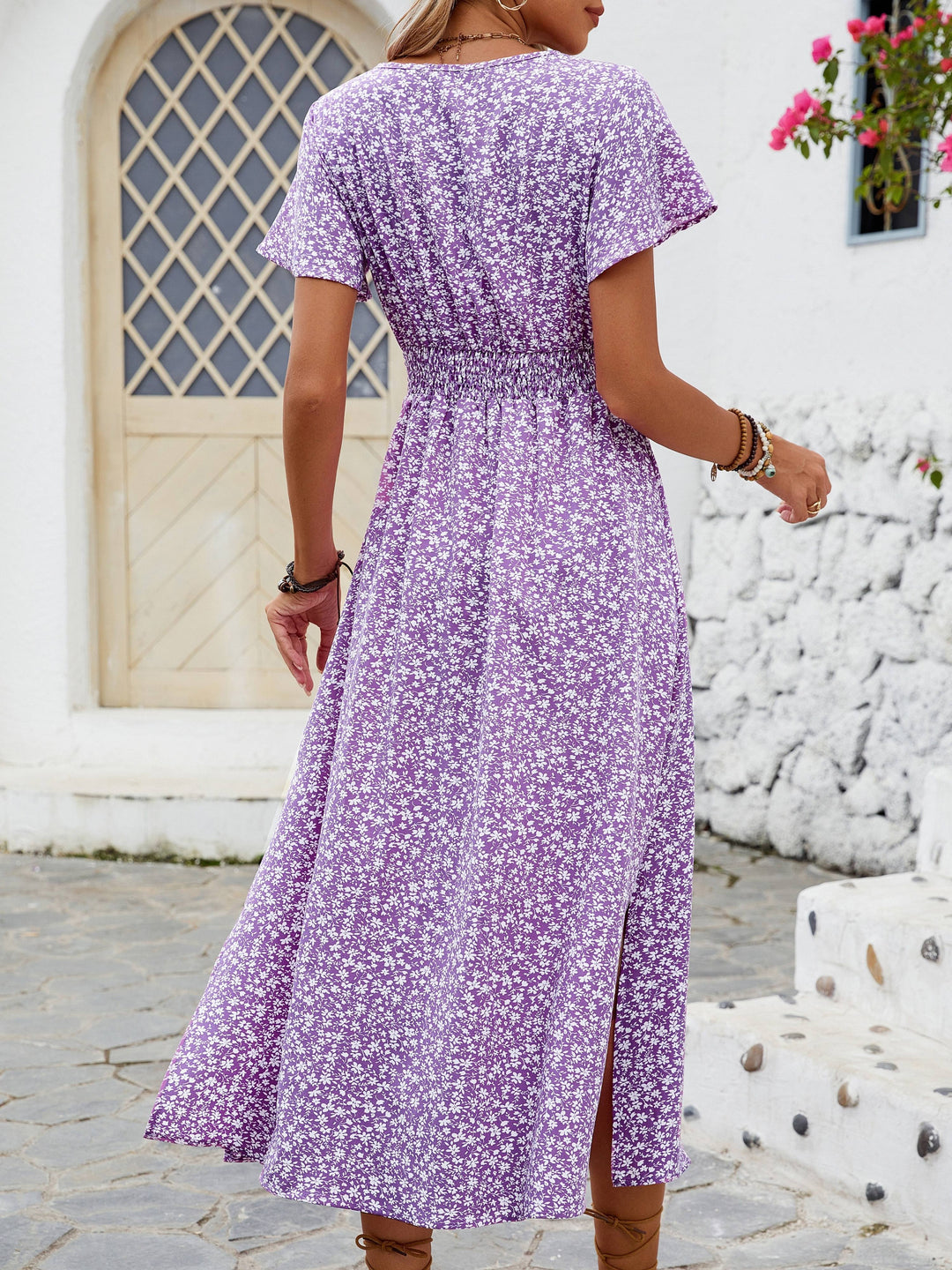 Amy-Floral Print V-Neck Maxi Dress