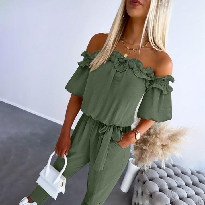 MILA™ – Chic Off Shoulder Frill Tie-Waist Jumpsuit
