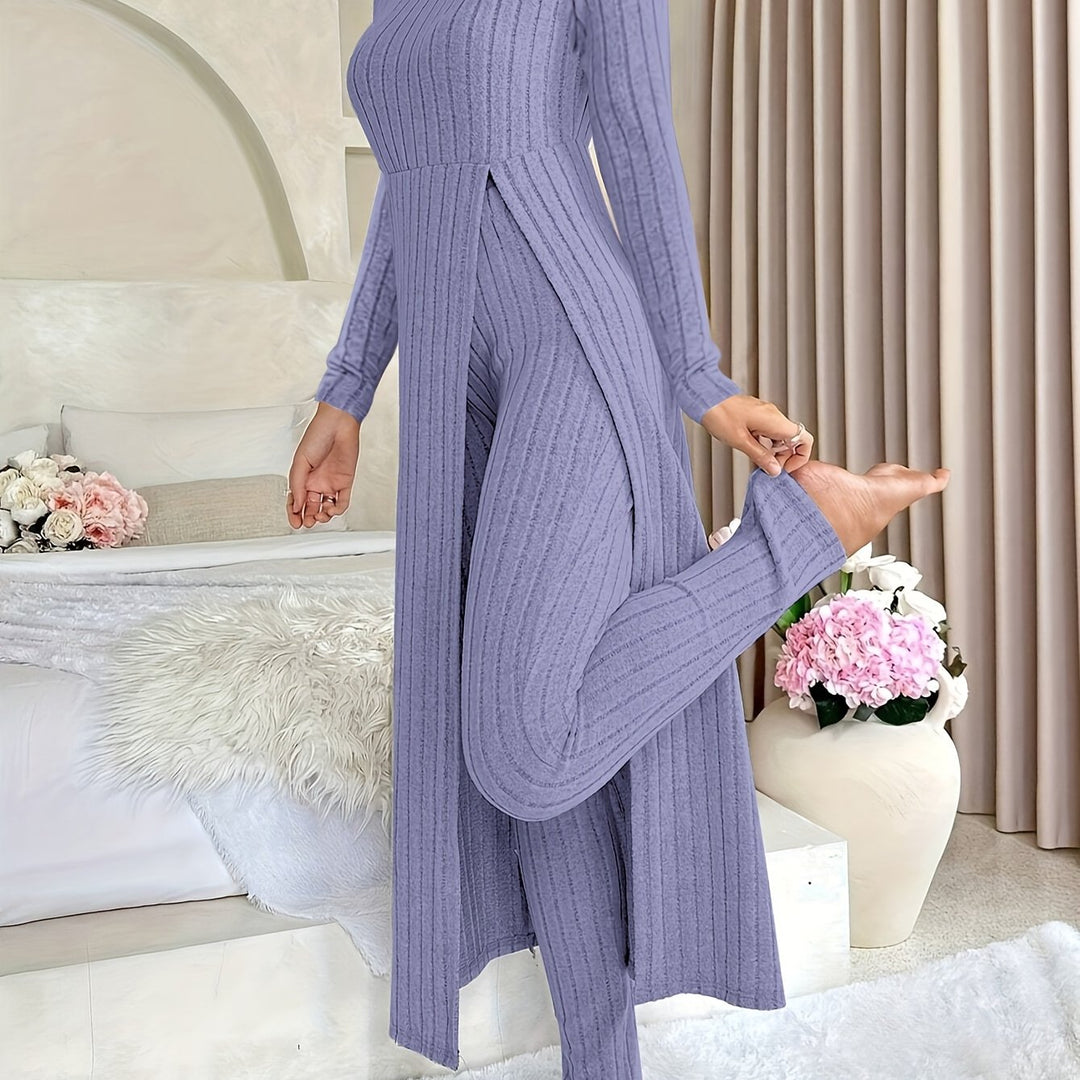 Rochy-Ribbed Long-sleeved Top and Bottom