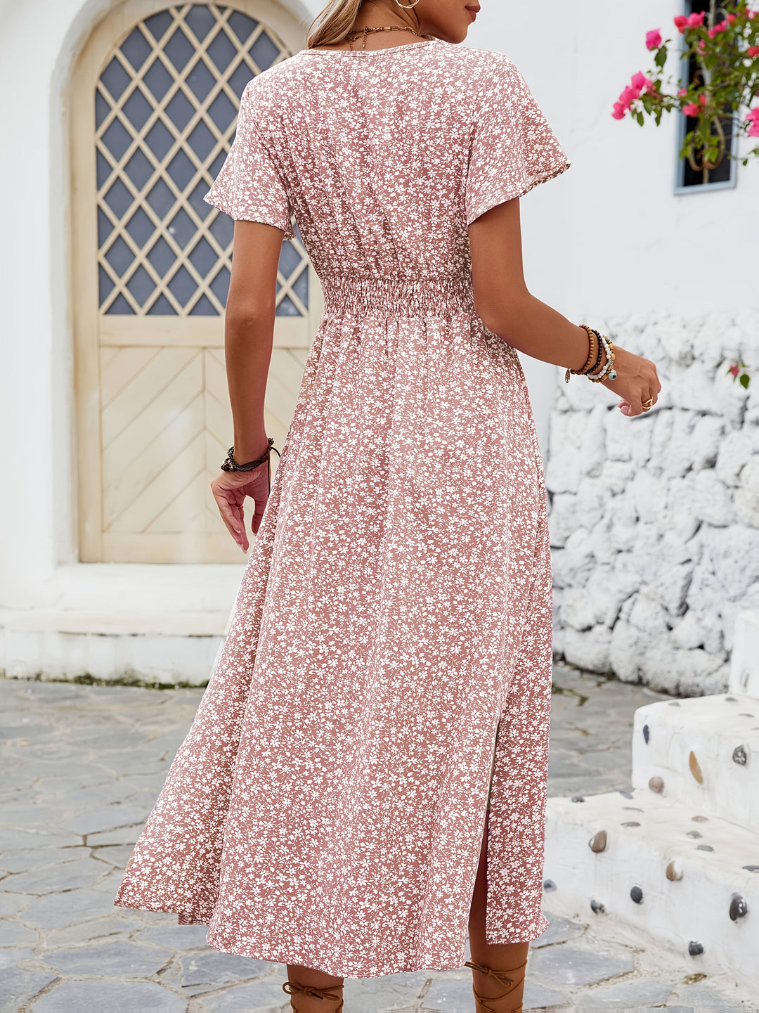 Amy-Floral Print V-Neck Maxi Dress