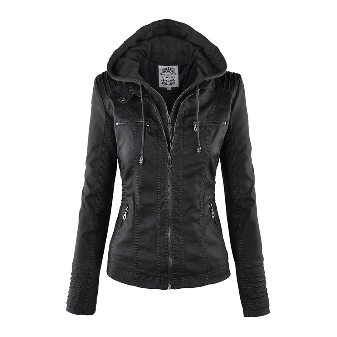 Pia | Modern leather jacket with hood