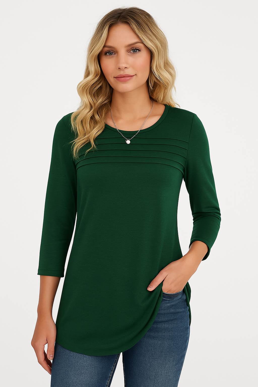 LUCY – PLEATED FRONT 3/4 SLEEVE TOP