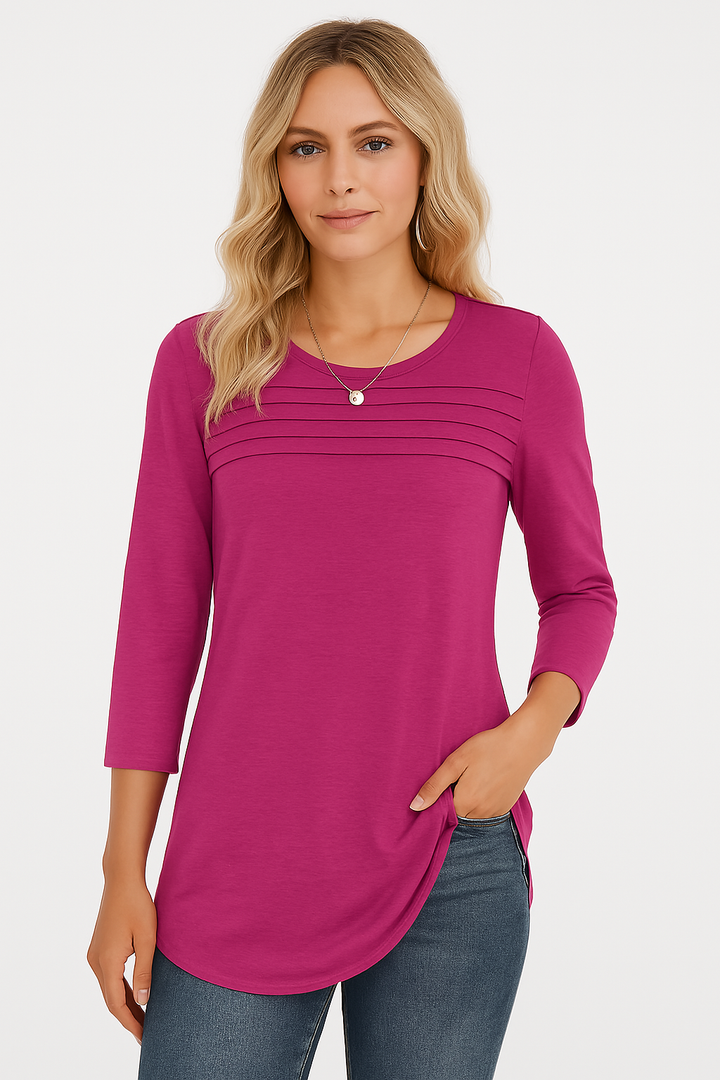 LUCY – PLEATED FRONT 3/4 SLEEVE TOP