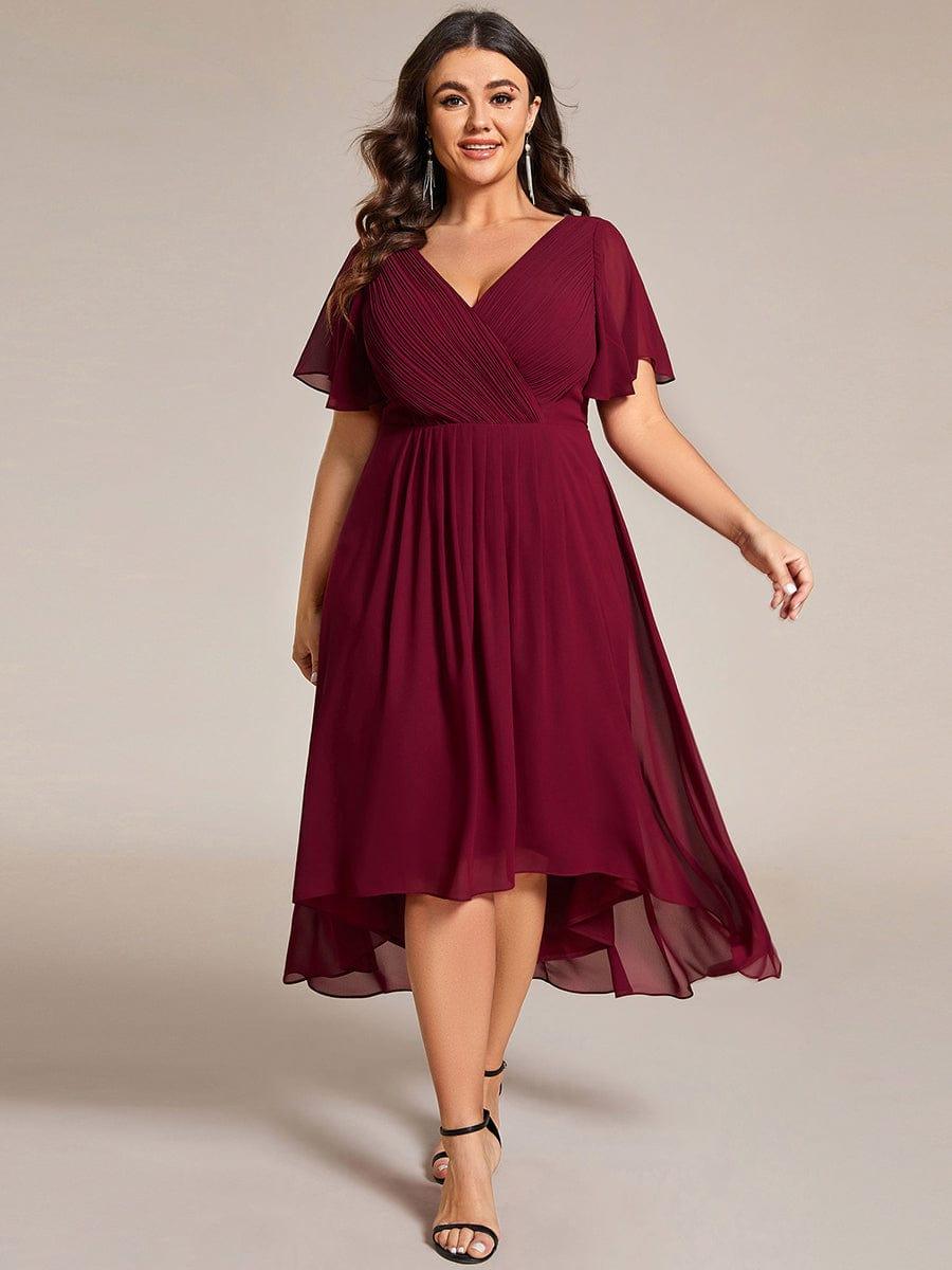 FAYE™ |Plus Size V-Neck High-Low Chiffon Wedding Guest Dress