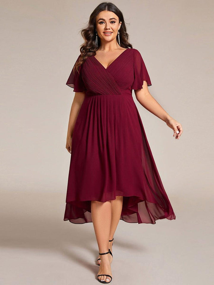 FAYE™ |Plus Size V-Neck High-Low Chiffon Wedding Guest Dress