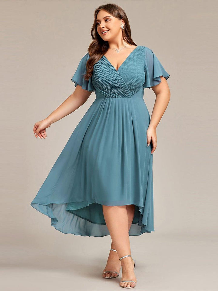 FAYE™ |Plus Size V-Neck High-Low Chiffon Wedding Guest Dress