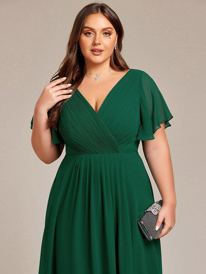 FAYE™ |Plus Size V-Neck High-Low Chiffon Wedding Guest Dress