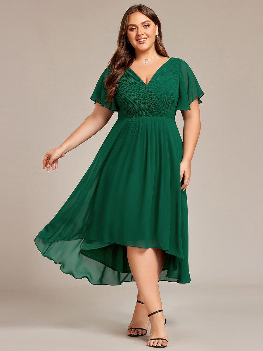 FAYE™ |Plus Size V-Neck High-Low Chiffon Wedding Guest Dress