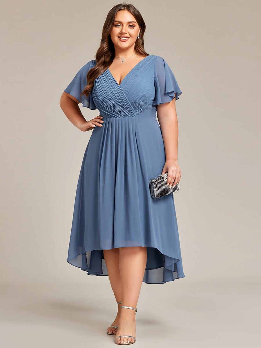 FAYE™ |Plus Size V-Neck High-Low Chiffon Wedding Guest Dress