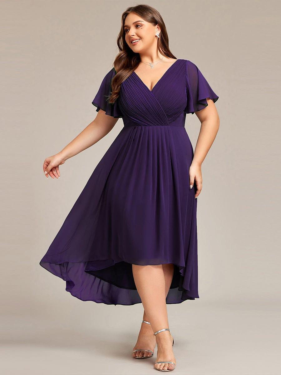 FAYE™ |Plus Size V-Neck High-Low Chiffon Wedding Guest Dress