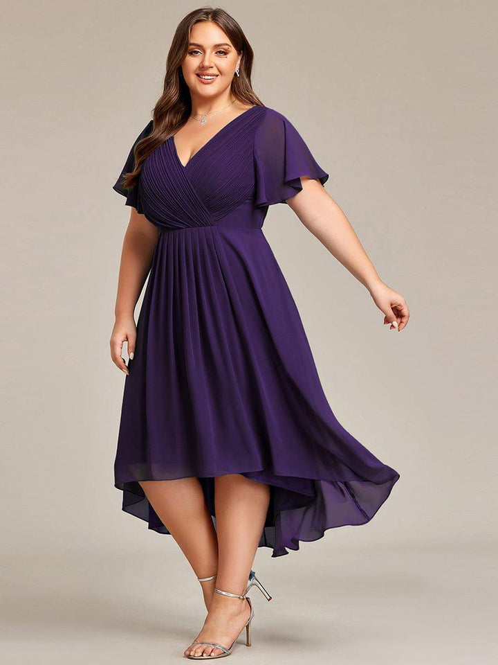 FAYE™ |Plus Size V-Neck High-Low Chiffon Wedding Guest Dress