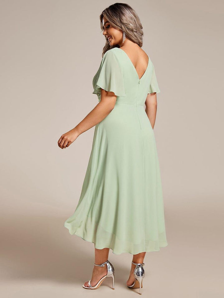 FAYE™ |Plus Size V-Neck High-Low Chiffon Wedding Guest Dress