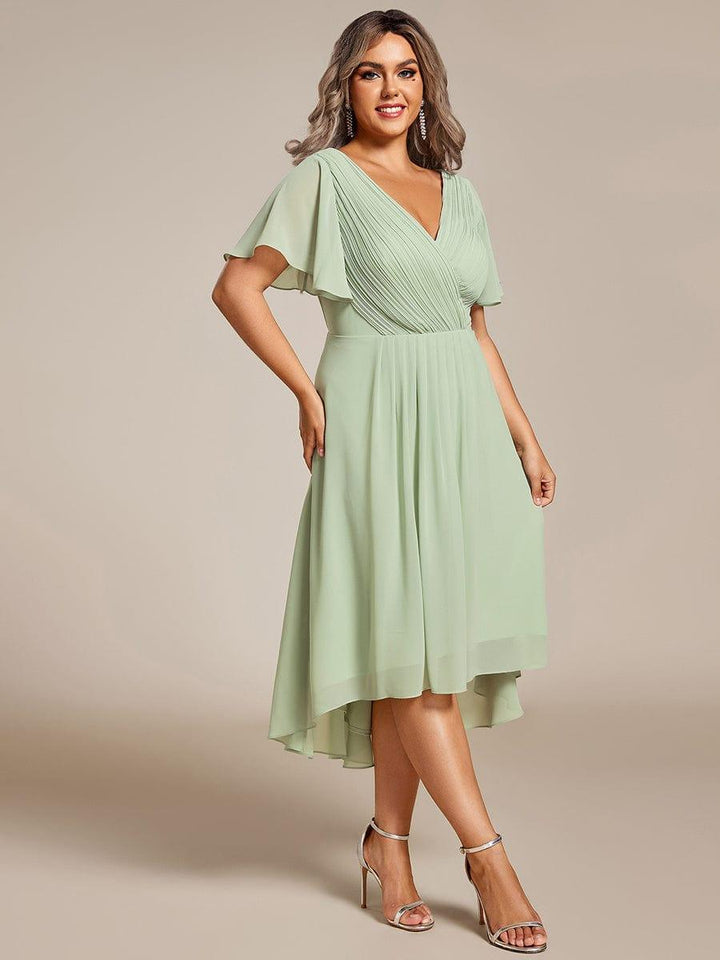 FAYE™ |Plus Size V-Neck High-Low Chiffon Wedding Guest Dress