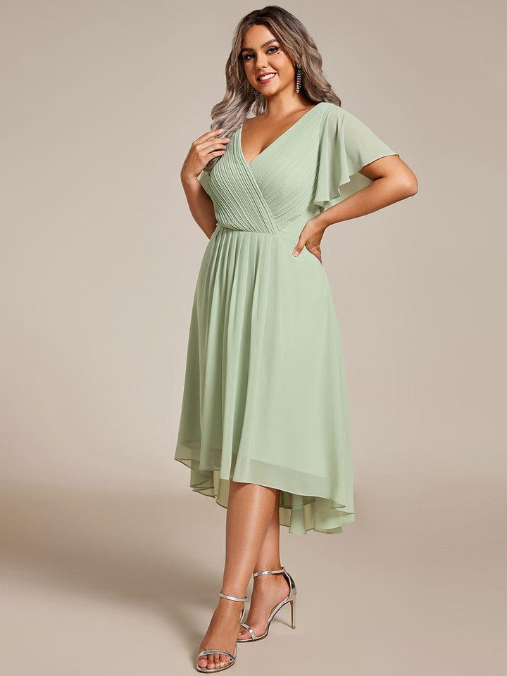 FAYE™ |Plus Size V-Neck High-Low Chiffon Wedding Guest Dress