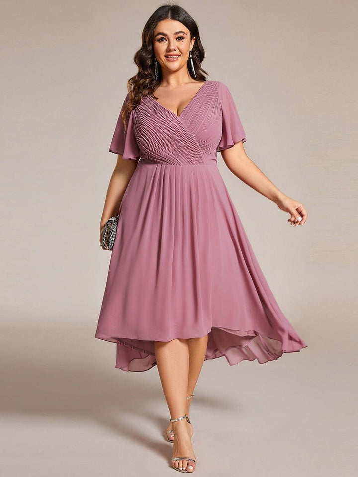 FAYE™ |Plus Size V-Neck High-Low Chiffon Wedding Guest Dress