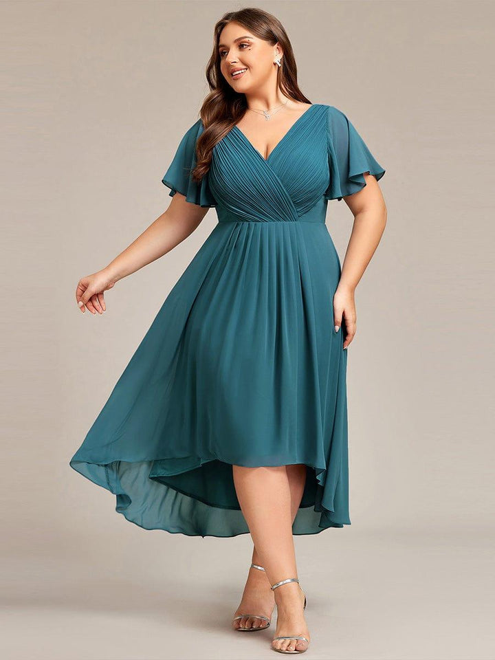 FAYE™ |Plus Size V-Neck High-Low Chiffon Wedding Guest Dress
