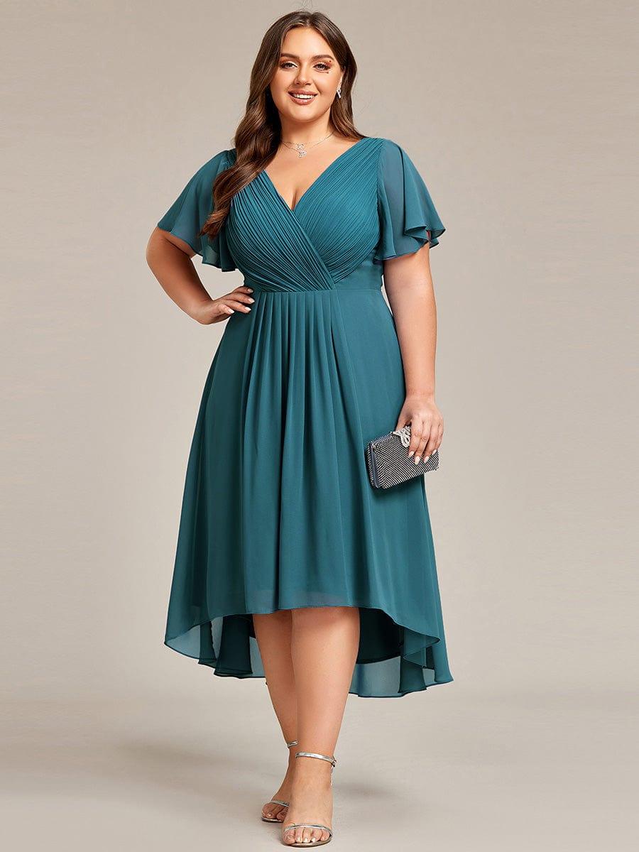 FAYE™ |Plus Size V-Neck High-Low Chiffon Wedding Guest Dress