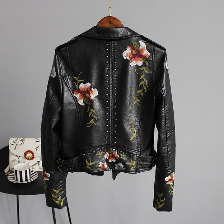 Ella | Stylish Embroidered Leather Jacket