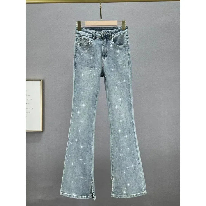 Elegant Slim Fit Jeans With Rhinestones