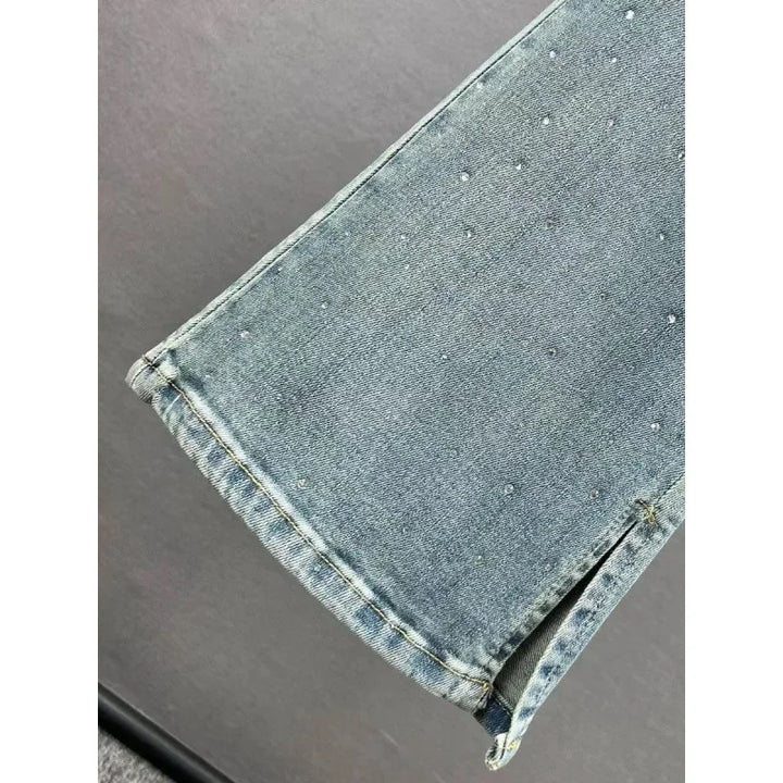 Elegant Slim Fit Jeans With Rhinestones
