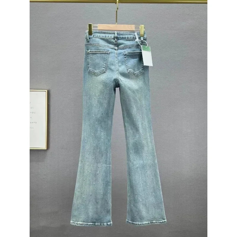 Elegant Slim Fit Jeans With Rhinestones