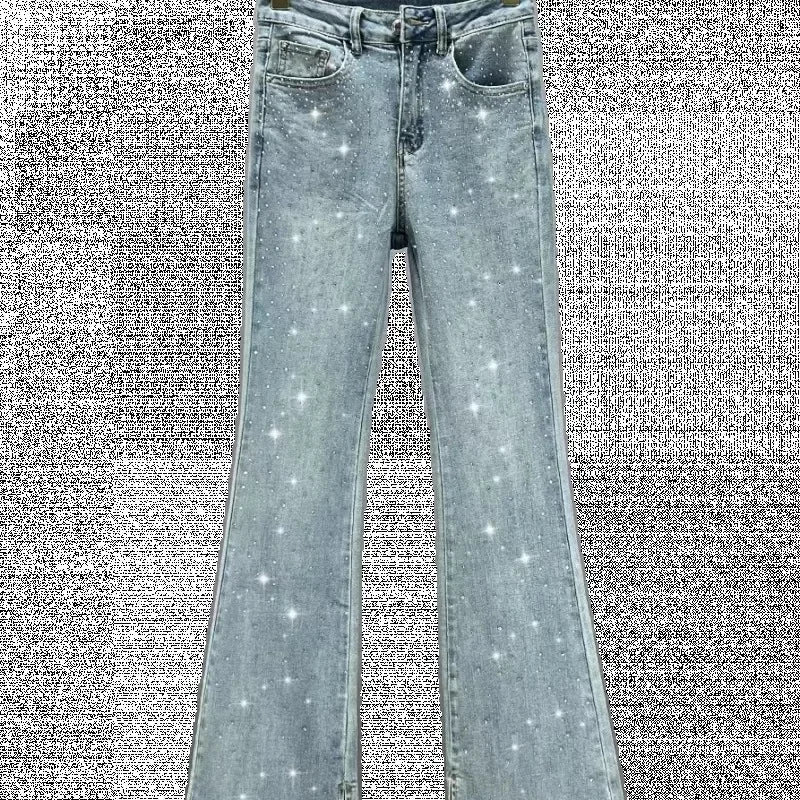 Elegant Slim Fit Jeans With Rhinestones