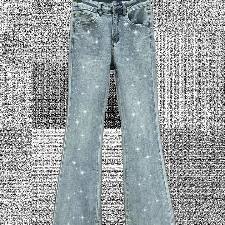 Elegant Slim Fit Jeans With Rhinestones