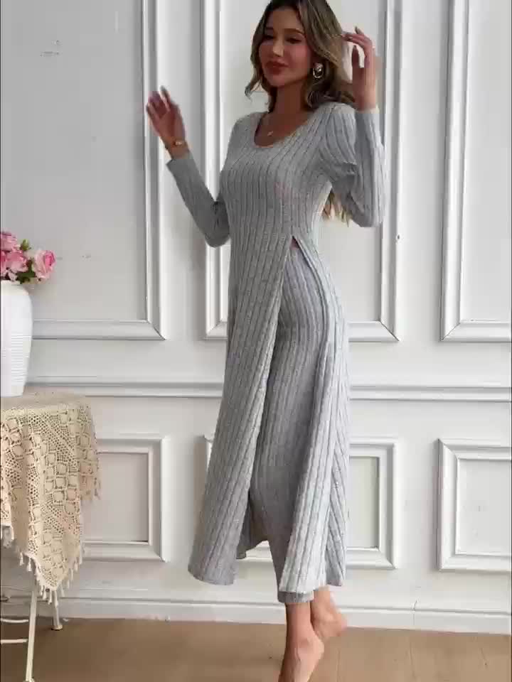 Rochy-Ribbed Long-sleeved Top and Bottom