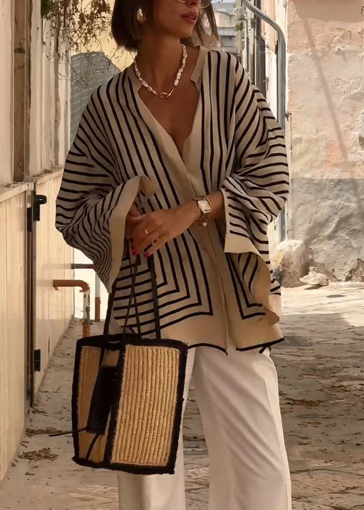 Tina | Coastal Stripe Relaxed Split-Hem Shirt