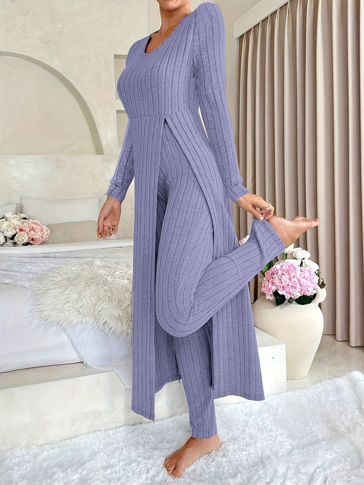Rochy-Ribbed Long-sleeved Top and Bottom