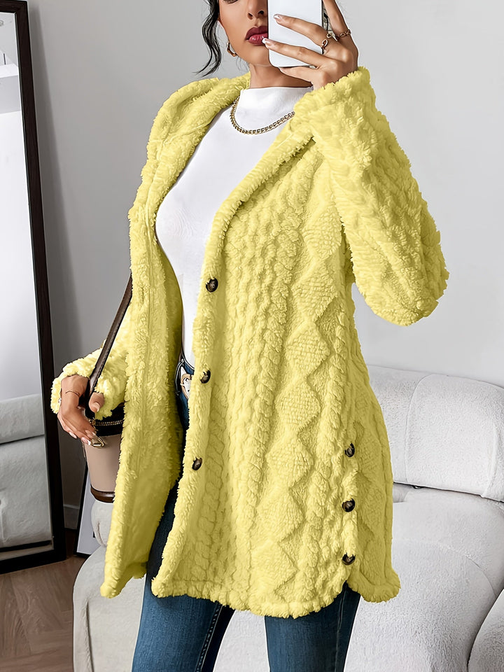 Paula™ - Plush Diamond-Patterned Hooded Cardigan