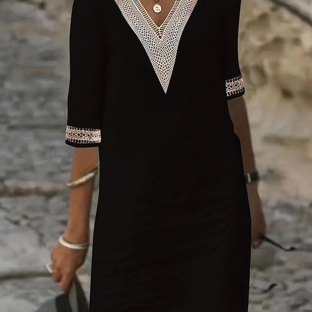 Wendy-V-Neck Lace Half-Sleeve Dress