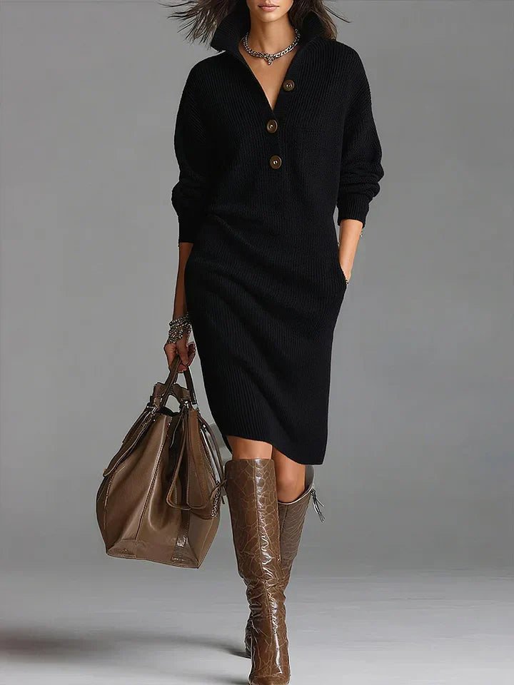 Lucia - Knitted dress with collar and buttons