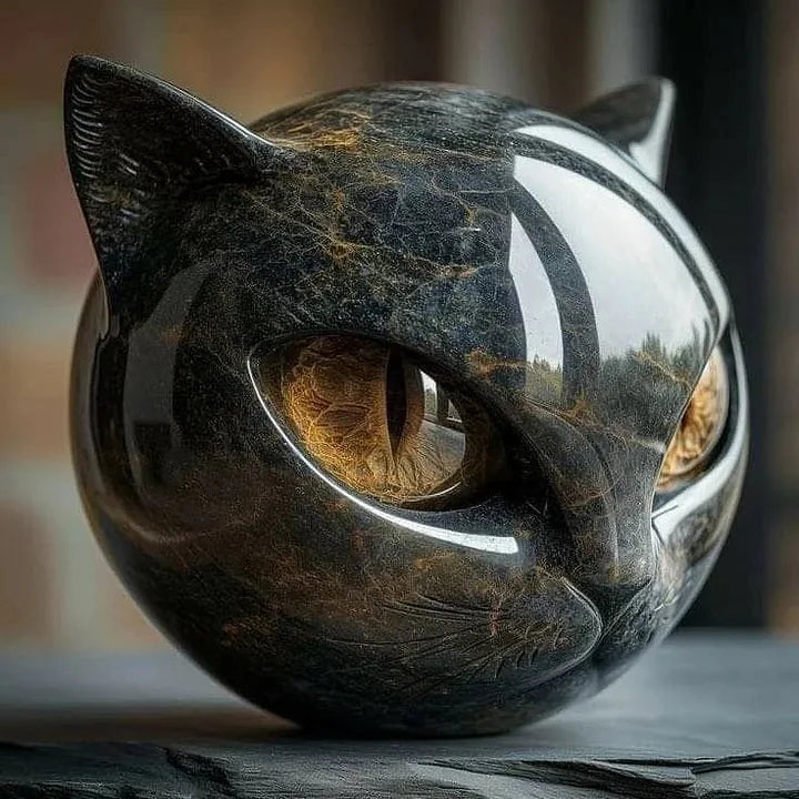 Mystical Black Cat Head Sculpture