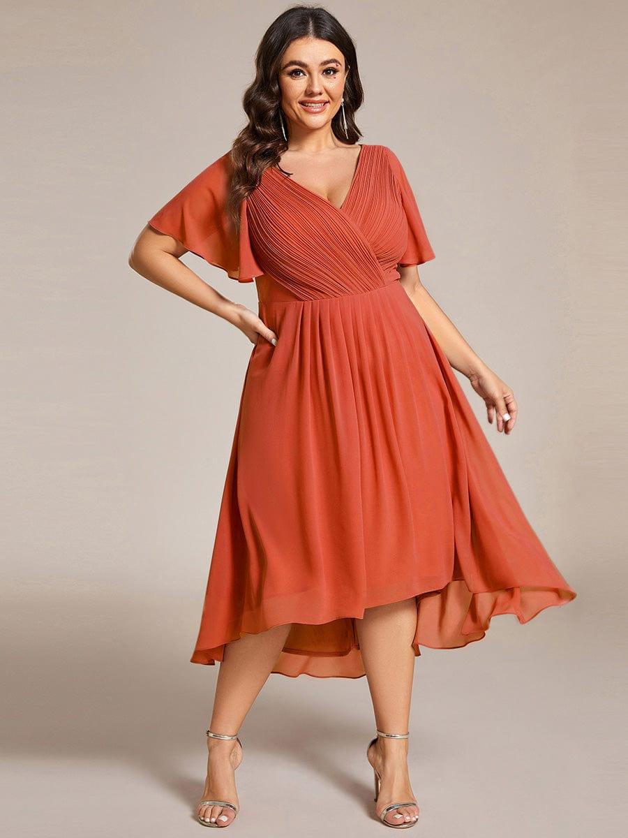 FAYE™ |Plus Size V-Neck High-Low Chiffon Wedding Guest Dress