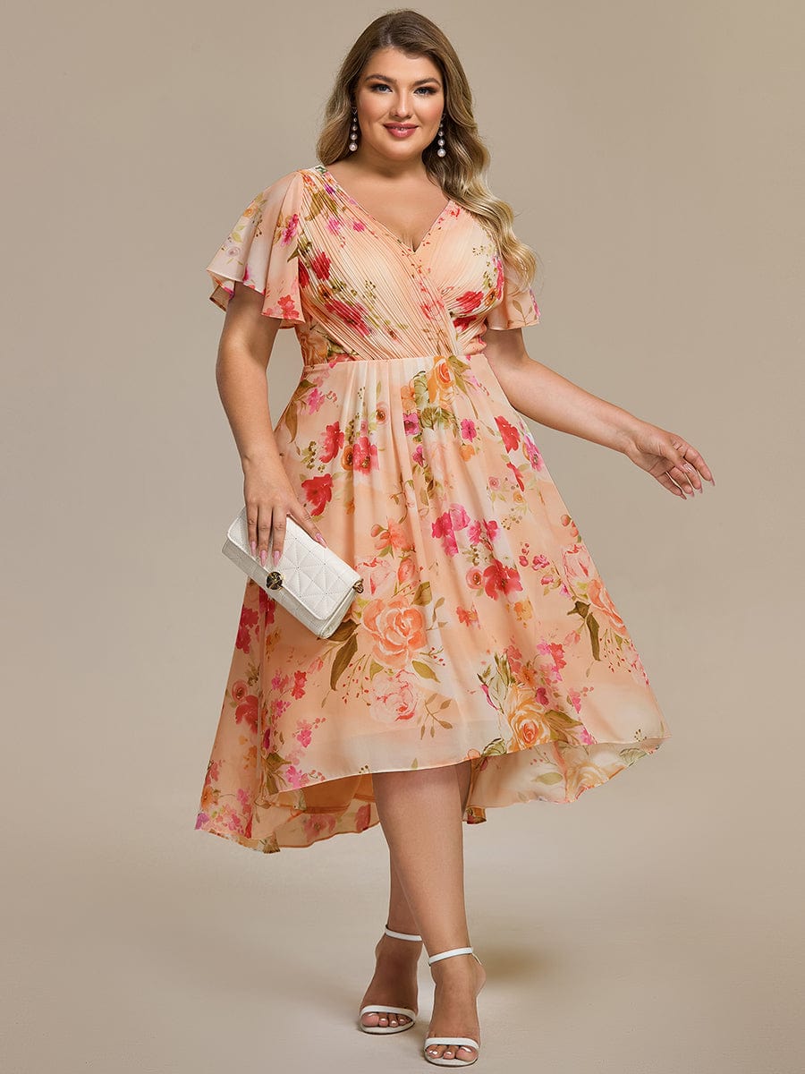 FAYE™ |Plus Size V-Neck High-Low Chiffon Wedding Guest Dress