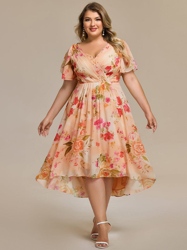 FAYE™ |Plus Size V-Neck High-Low Chiffon Wedding Guest Dress