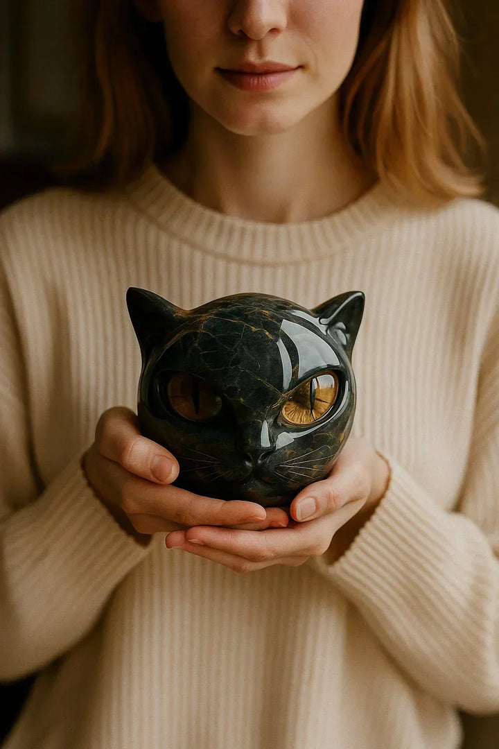 Mystical Black Cat Head Sculpture