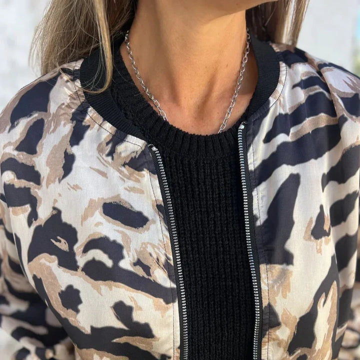 María - Zebra Print Zip-Up Bomber Jacket